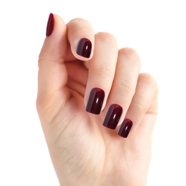 Pack of 24 Press On Nails Short Square Dark Red
