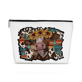 Inspirational Western Makeup Bag, Western Gifts, Western Accessories for Women, Vintage Cowgirl Cow Print Stuff Cosmetic Bag for Women Sister Western Lovers Birthday Christmas Travel Toiletry Bag