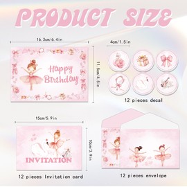 BBNEWPARTY 12Pcs Ballerina Birthday Party Supplies Invitation Cards with Envelopes and Stickers for Ballet Birthday Party Decorations