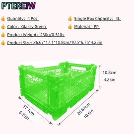 PTEREIW Mid Size Pastel Plastic Storage Crates and Baskets, Collapsible Crates for Organizing, Space-Saving Small Bins for Classroom, Kitchen, Office, Bedroom,Desk Organizer. (Green)