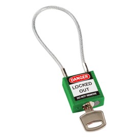 Brady Compact Cable Padlock - Lockout Tagout Security Lock - Safety Padlock with Nylon Body and Sheathed Steel Cable - Keyed Differently - 32mm x 35mm x 16mm - Cable Length 200mm, Green