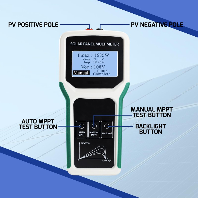 1800W Solar Panel Tester Photovoltaic Multimeter with Smart MPPT Detection