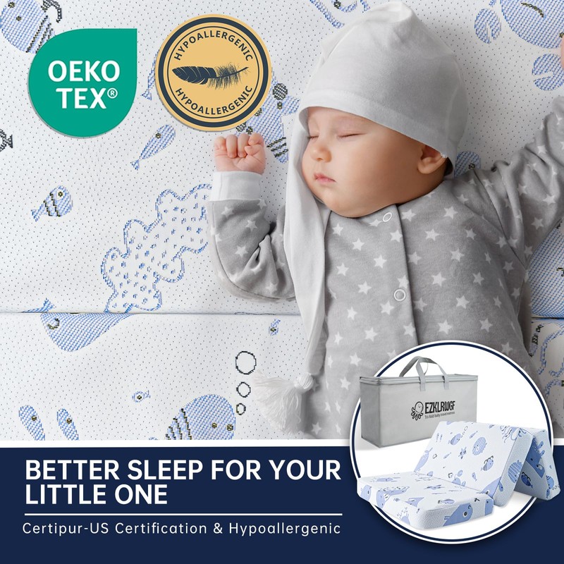 EZKLRWGF Trifold Pack and Play Mattress,Dual Sided Soft&Firm Memory Foam