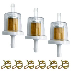 Universal 40 Micron 1/4" Inline Fuel Filters for Briggs & Stratton Toro Craftsman MTD Kawasaki John Deere fits Motorcycle Motor Lawn Mower Tractor Small Engine Parts (3pcs X 6 Fuel Clamps)