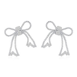 LILIE&WHITE Bow Heart Rhinestone Earrings for Women Silver Plated Gold Plated Cubic Zirconia Bow Knot Drop Earrings for Women Gift Pearl Drop Cute Bow Earrings, Copper
