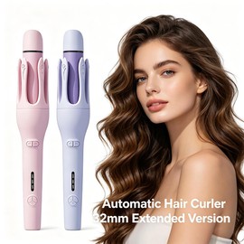 Karramlili 2026 Upgraded Fully Automatic Curling Iron, 2-in-1 Curling and Straightening, 32mm Rotating Curler with 30s Fast Heat, 3 Temp for All Hair Types, Dual Voltage Travel, Anti-Scald, Ionic