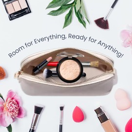 Everwish Creations Saffiano Leather Makeup Bag | Luxury PU Leather Cosmetic Pouch | Small Travel Toiletry Organizer | Portable Makeup Bag for Women | Pack of 1