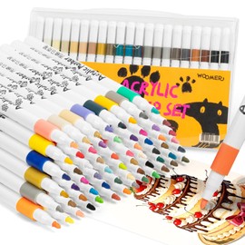 Woomer Acrylic Paint Markers for Kids 63 Colors, Safe Non-Toxic Water-Based Acrylic Markers, Art DIY Craft Supplies Paint Set for Rock Painting Wood Fabric Canvas Glass (Anime Metallic More)