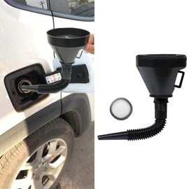 WINUERK Oil Funnel with Hose, Wide Mouth Gas Funnel, Plastic Long Neck Oil Funnel with Detachable Spout and Filter, Flexible Right Angle Funnels for Water, Gasoline, Coolant, Engine Oil