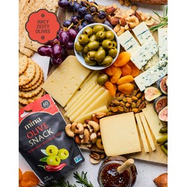 Mina Olive Snack Packs, Pitted Green Olives with Chili, 2.11oz (Pack of 12) Healthy Snack Olives, Green Olives Pitted, Keto Snacks, Vegan, Gluten Free Travel Snacks, All Natural, 60 Calories per Pack