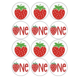 Handmade 12 "sweet one" strawberry edible paper, cupcake cookie toppers CHOOSE SIZE - 3 in