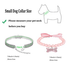 WoYous Rhinestones Dog Collar and Pearl Dog Necklace Set, Adjustable Neck Strap Bling Full Diamond Pearl Dog Collar for Small Cats Puppy for Birthday