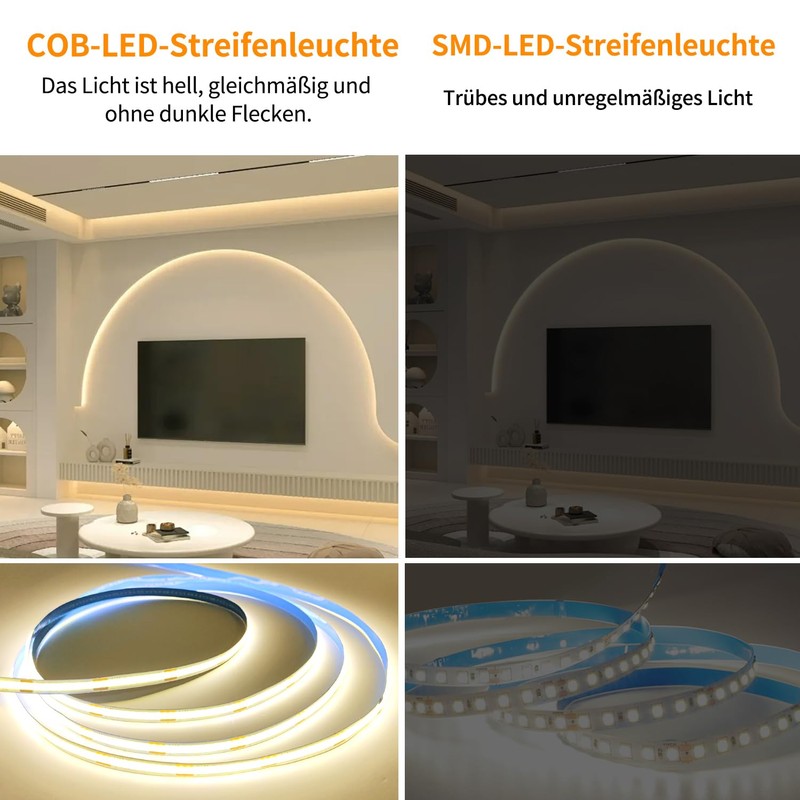 Yeewhale COB LED Strip 3000 K Warm White, App Control