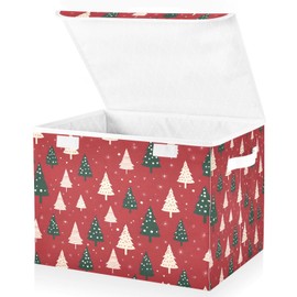 senya Large Storage Bins with Linen Red Christmas Trees Collapsible Foldable Storage Cubes Fabric Closet Organizer Containers Box with Flip-Top Lid for Home Bedroom Office 16.7 x 12.6 x 11.8in