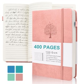 HOMEBOBO Journals for Writing, A5 Leather Ruled Notebook with 400 Pages, 100 Gms College Ruled Journal with Thick Paper, Hardcover with Inner Pocket & Pen Holder, Pink