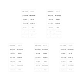 Ruwado 5 Sheets Refillable Bottles Stickers Waterproof Smal Plastic Labels for Shampoo Conditioner Body Lotion Essence Eye Cream Toner Make up Remover