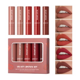 5 Colors Matte Velvet Lipstick Set, Nude Lipcolor, Lightweight Soft Long Lasting Matt Lipstick Make Up Set (COLOR, Set B)