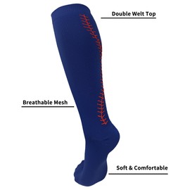 Youper - Calcetines de softbol con puntadas para jóvenes y mujeres adultas (2 pares), Azul marino/Rojo, Small