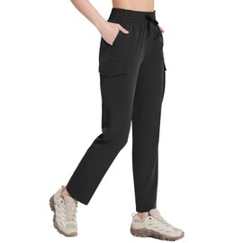 BALEAF Women's Hiking Pants Cargo Quick Dry Pants Water Resistant Loose Lightweight Travel Fishing Outdoor UPF50+ Black Small
