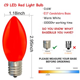 Romasaty 25 Pack C9 LED Christmas Light Bulbs, Ceramic Red Replacement Bulbs, C9 Outdoor String Lights Replacement Bulbs, C9/E17 Candelabra Base, 0.6 Watt
