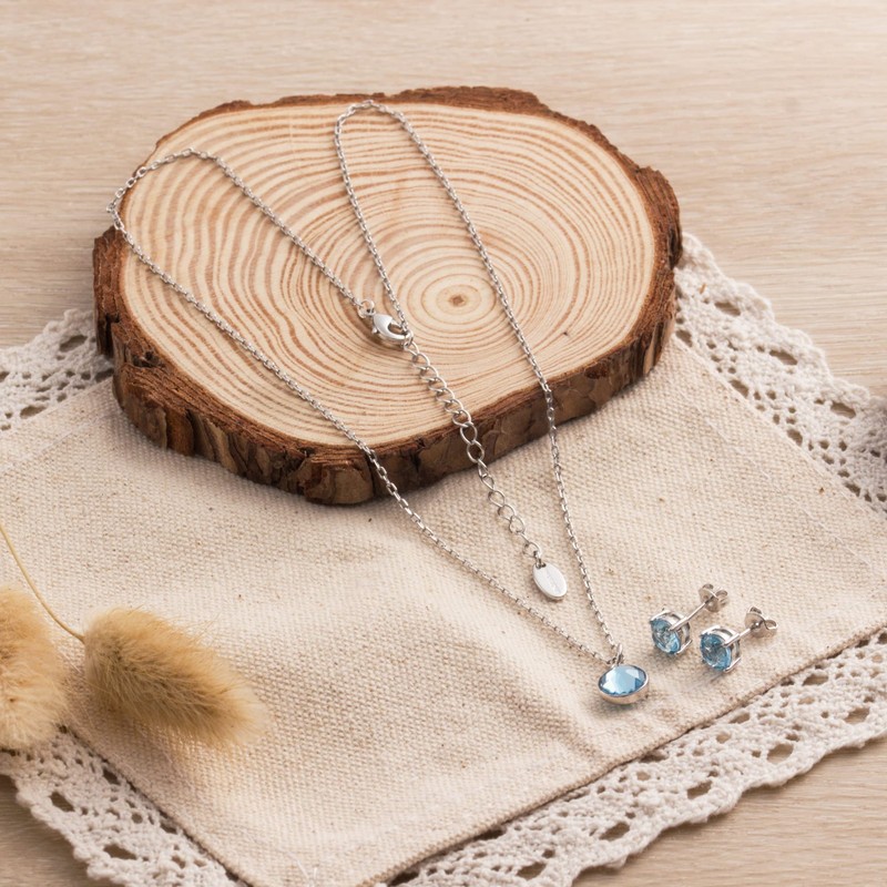 Philip Jones March (Aquamarine) Birthstone Necklace & Earrings Set Created