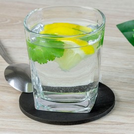 Coasters for Drinks 4 Pcs Cork Vegan Round Edge Sturdy Light Weight Drink Coaster with Holder Table Housewarming Home Kitchen Decor Gift Set for Women Men Black Color