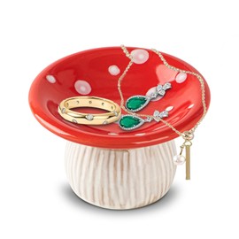 dgudgu Mushroom Ring Holder Jewelry Tray Red Dish Ceramic Trinket Storage Jar Mini Engagement Ring Holder