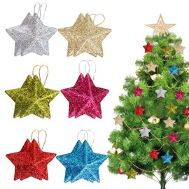 Pavike Christmas Tree Ornaments Stars (12 Pack) Christmas Tree, Stars, Christmas Tree, Ornaments, Stars, 3D Ornaments, Gold Powder Surface, Hanging, Gold, Sparkling Christmas Ornaments, Gold