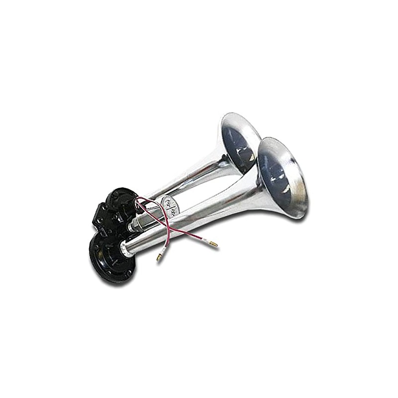 UNIVERSAL CHROME 12V 24V DOUBLE AIR HORN FOR TRUCK LORRY