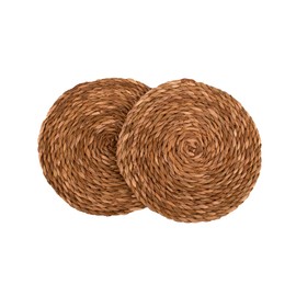 KAZI Essentials Farmhouse Round Woven Trivets - Set of 2, Natural Wicker Cattail Hot Pads, Braided Heat Resistant Non-Slip Weave, Eco-Friendly Handmade by African Artisans (10" Round, Natural Cattail)