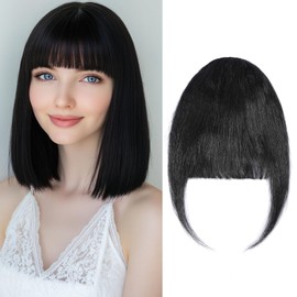 Clip in Fringe Human Hair Jet Black Bangs Fringe Clip in Hair Extensions Clip on Thick Bangs Remy Human Hair Extensions Short Hairpieces for Women Clip in Bangs Fringe