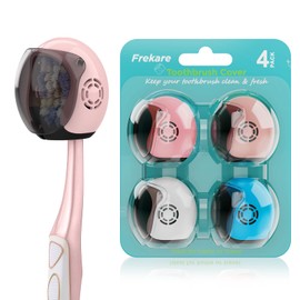 Frekare Helmet Toothbrush Covers Caps, Toothbrush Head Protector for Household Travel, Fits Most Manual and Electric Toothbrushes, 4 Count (Pink, Rose Pink, Blue, White)