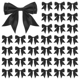 M METERXITY 50-Pack Double-Deck Pre Tied Bows 3.6x2.2 Inch Checkered Fabric Pre Satin Ribbon Bows Boutique for Craft DIY/Treat Bags/Hair Bow Sewing/Wedding/Party/Christmas [Black]