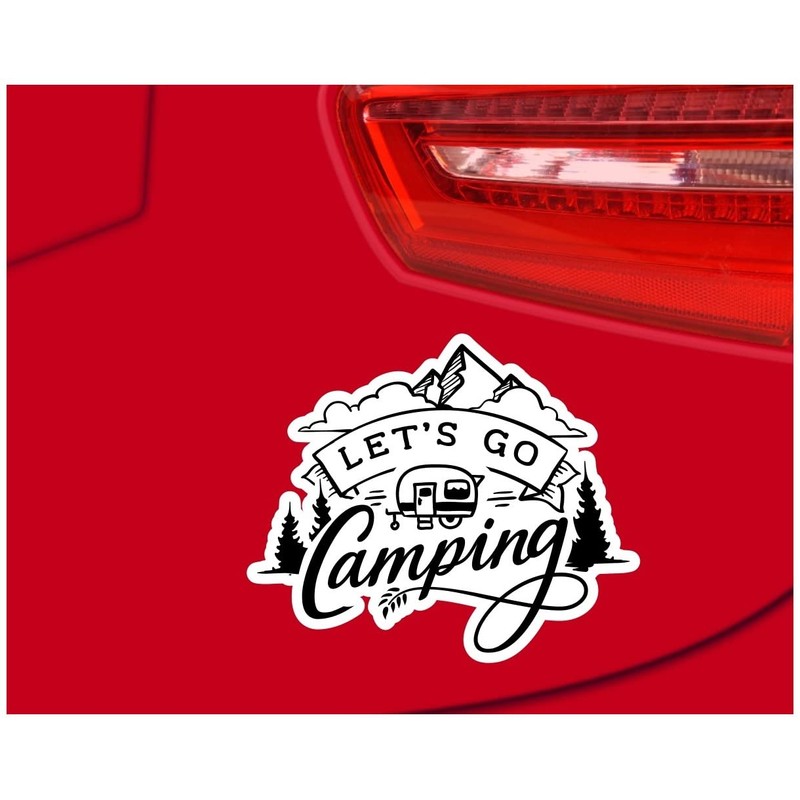 Samunshi® Let's Go camping lettering sticker, car sticker, windscreen sticker,