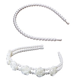 scicent Pearl Headbands for Women 2 Pieces Faux Pearl Hairbands Bridal White Head Band Wedding Hair Hoop Wedding Hair Accessories for Women - 16023