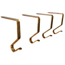 C2M Christmas Stocking Hangers for Mantel Decor 4 Pack of Brass Stocking Hangers Fireplace Mantel Also for Garland Snowflake Decorations Fall Autumn Xmas Holiday Decor