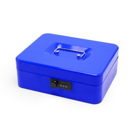 Secure Steel Cash Box with Combination Lock and Removable Tray – Metal Money Organizer for Home and Office Use (Blue - 9.8" x 7.9" x 3.3")