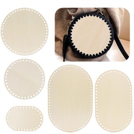 PWGHWG Pack of 5 Basket Base for Crochet, Oval/Round Wooden Base for Crochet, Crochet Basket, Wooden Base, Natural Wood Basket Base for DIY Basket Weaving, Supplies Crafts