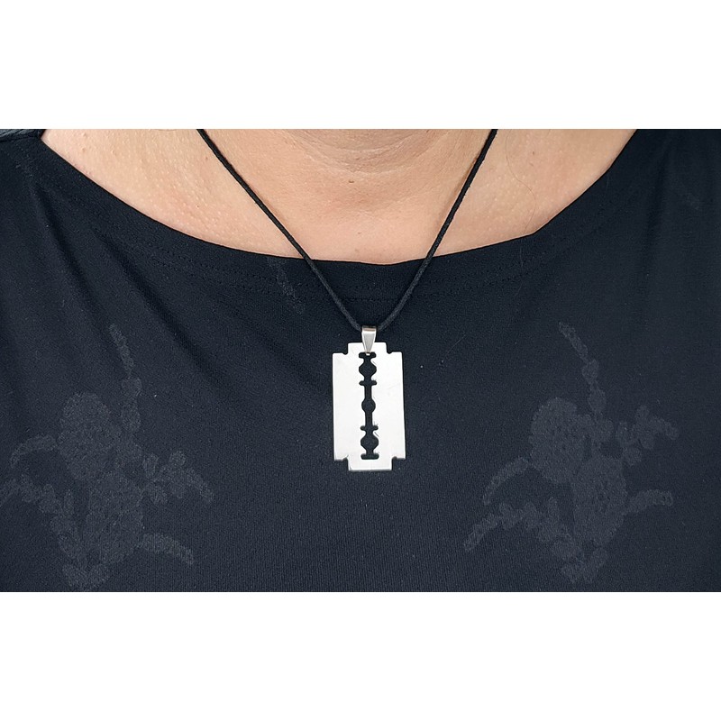 Kiss of Leather Large Razor Blade Pendant Stainless Steel No.