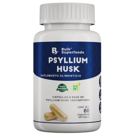 BULK SUPERFOODS | Psyllium Husk 100% Natural | 60 Cápsulas – 500 mg c/u – Sin Gluten y Apto Dieta Keto | Suplementos Alimenticios a Base de Psyllium Husk