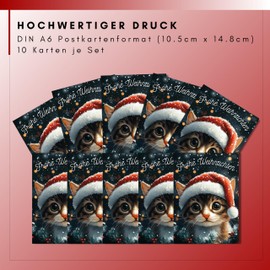 HIDEBLOOM I Christmas Card Set Cat I Pack of 10 I DIN A6 (10.5 cm x 14.8 cm) I Christmas Card Set I Christmas Postcards I Christmas Card I Greeting Cards Christmas Cat
