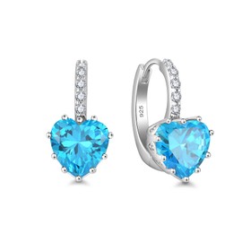 Starchenie Heart Earrings 925 Sterling Silver Leverback Birthstones Earrings March Aquamarine Gift for Women