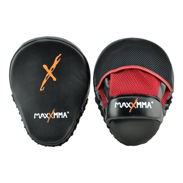 MaxxMMA Pro. Punch Mitts - Boxing Punching Mitts Kickboxing Muay Thai MMA Sparring Training Focus Mitts Hand Target Pads, for Men & Women (Pair) - Black/Red