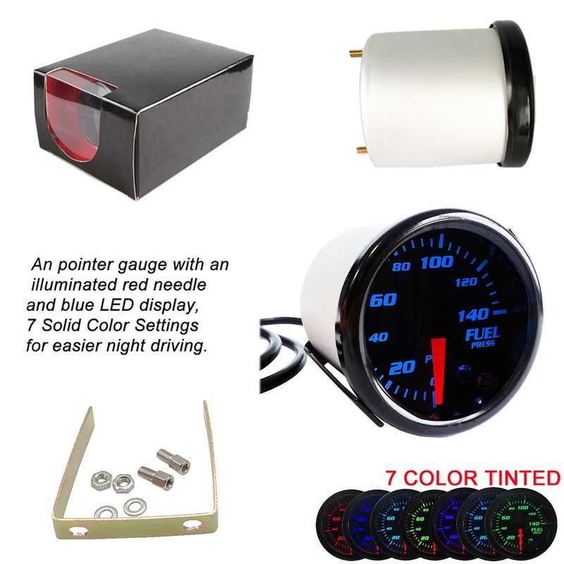 2-1/16" 52mm Fuel Press Gauge Tinted 7 Color 0-140 PSI