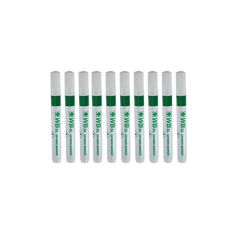 Whiteboard Drywipe Bullet Tip Green Markers x 10 (PC)