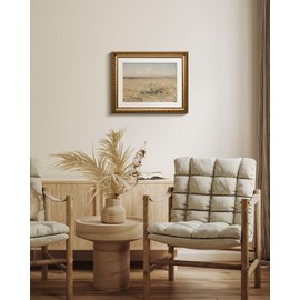 VIYYIEA Gold Framed Wall Art Canvas Print - Vintage Meadow Landscape Oil Painting - Farmhouse Wall Decor - Flower Art - French Decor for Living Room & Cozy Bedroom - 13x16in