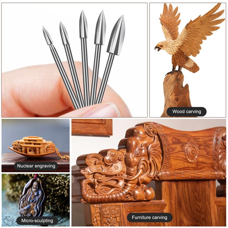 SIGANDG Engraving Drill Wood Carving Tool 5 Pieces HSS Engraving