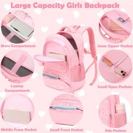 Pink Backpack for Girls, Fluffy Girls School Bookbag with Plush Pendant for Preschool Kindergarten Elementary