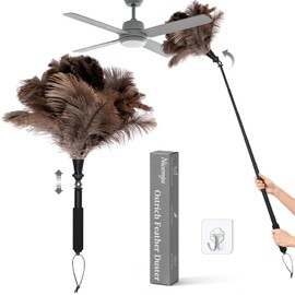 Nicemiya Extendable Ostrich Feather Duster with 17-42 inch Rotatable Aluminum Alloy Pole, Natural Fluffy Reusable Feather Duster for Cleaning High Ceilings, Pendant Lamps, Blinds, Furniture and Roof