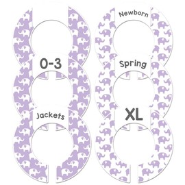 6 Baby Girl Nursery Clothing Closet Size Organizer Dividers Elephant Fits 1.5" Rod (Lavender)